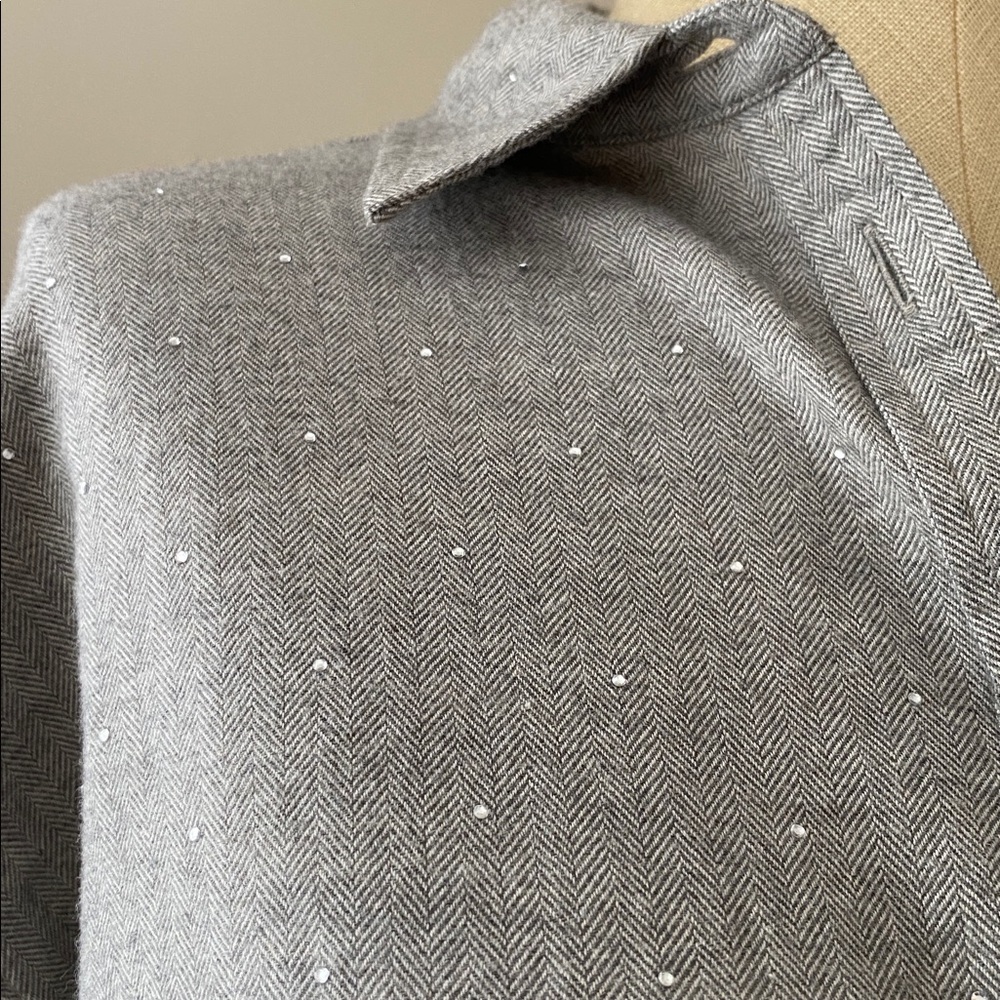 LOFT Charcoal Button-Down Shirt with Tiny Sparkle dots